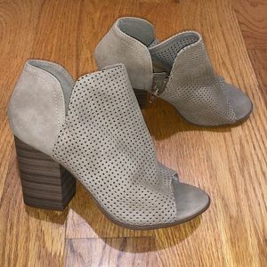 Tan Heeled Open Toe Booties- Size 6.5